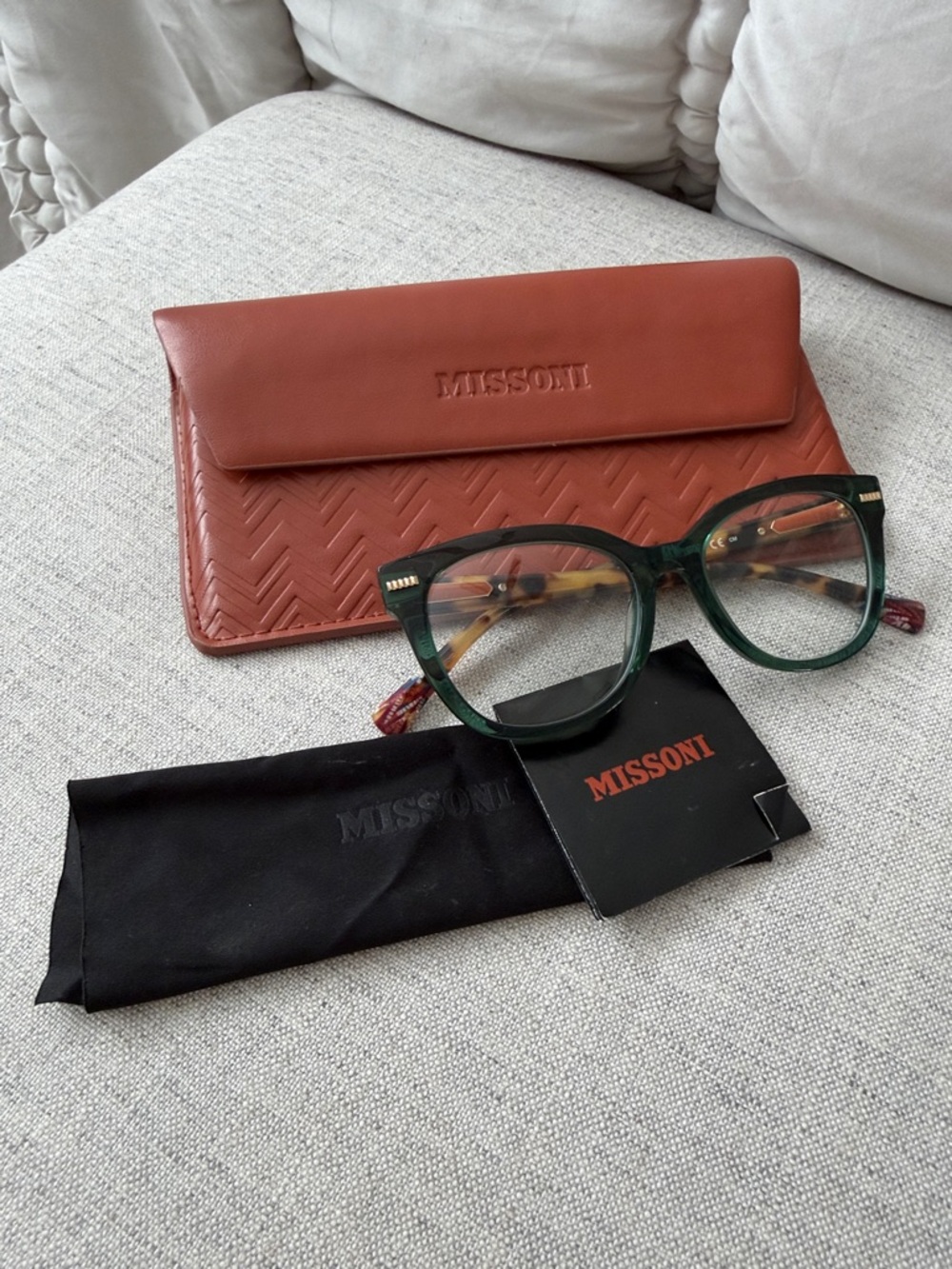Missoni Green Translucent Square Optical Glasses with Tortoiseshell Temples - Picture 7 of 7